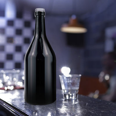 コークシールタイプ カスタムスクリーンロゴ印刷 黒いガラス 500ml 750ml シャンパンワインボトル