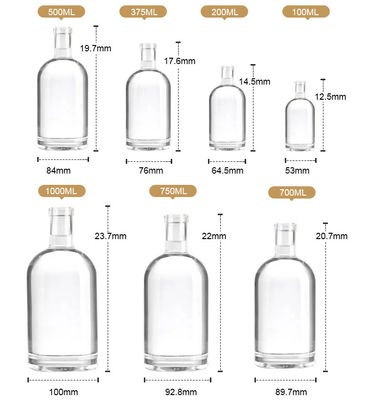透明な円形ボトル 100ml 250ml 500ml 700ml 750ml コーク付きの空ワインボトル