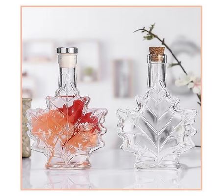 オーダーメイド カラー インダストリアルガラス飲料ボトル メイプル葉形 50ml 100ml 250ml