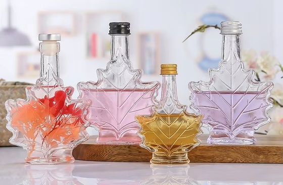 オーダーメイド カラー インダストリアルガラス飲料ボトル メイプル葉形 50ml 100ml 250ml